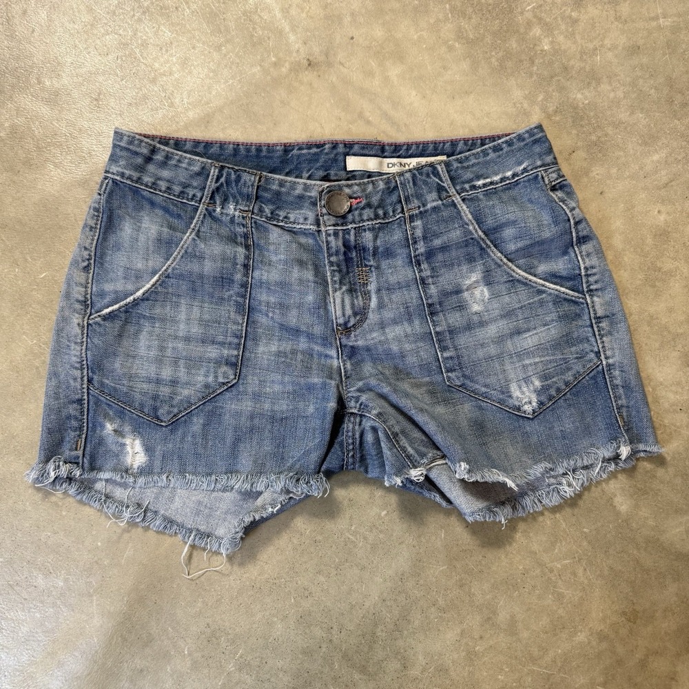 DKNY Jean Shorts Womens Size 6 Blue Cut Offs Mid Rise‎ Distressed Cotton y2k